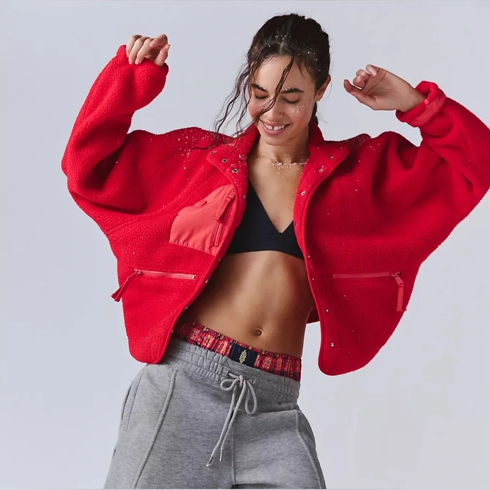 FREE PEOPLE Hit The Slopes Red Fleece XS
